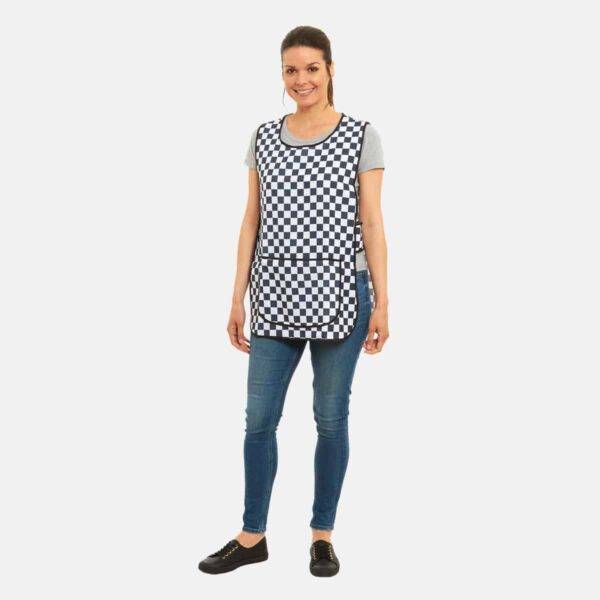 Ladies Tabard Striped Apron in Checkerboard Print
